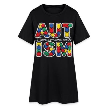 Fausse laine J’aime quelqu’un autiste - Robe T-shirt Femme - noir - Devant