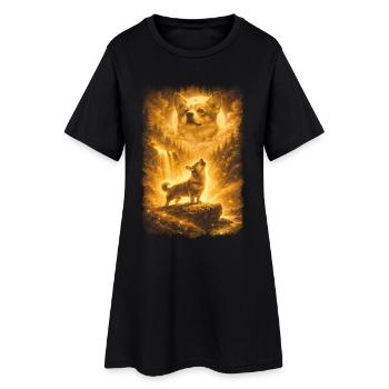 Corgi, Mond - Frauen T-Shirt-Kleid - Schwarz - Vorne