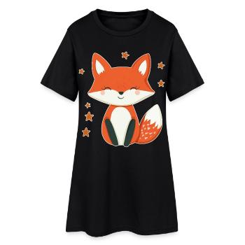 Fuchs und Sterne - Frauen T-Shirt-Kleid - Schwarz - Vorne