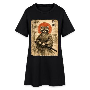 Samurai, Waschbär, Japanische Kunst, Anime - Frauen T-Shirt-Kleid - Schwarz - Vorne