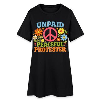 Unpaid Peaceful Protest Retro Flowers - Women’s T-Shirt Dress - black - Front
