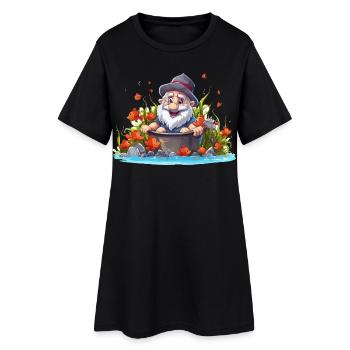 Gnome in the bathing pot by the pond - Women’s T-Shirt Dress - black - Front