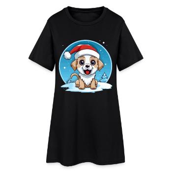 Chien d’hiver avec un chapeau de père Noël - Robe T-shirt Femme - noir - Devant