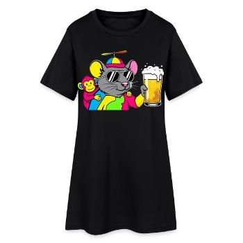 Party Maus mit Bier - Frauen T-Shirt-Kleid - Schwarz - Vorne