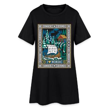 I Love Nordic Wikingerschiff - Frauen T-Shirt-Kleid - Schwarz - Vorne
