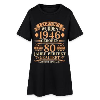 Jahrgang 1946 – 80 Jahre perfekt gealtert - Frauen T-Shirt-Kleid - Schwarz - Vorne