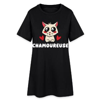Chamoureuse Chat Amoureux Kawaii Mignon Jeu de Mot - Robe T-shirt Femme - noir - Devant