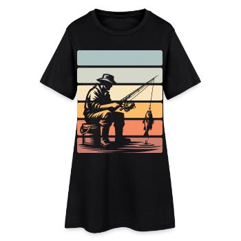 Angeln Angler - Frauen T-Shirt-Kleid - Schwarz - Vorne