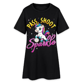 Pass Shoot Sparkle Unicorn Soccer Kinder Mädchen - Frauen T-Shirt-Kleid - Schwarz - Vorne