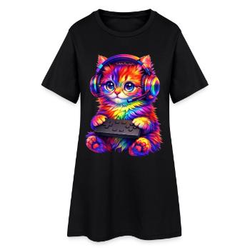 Joueur, Gaming, Joueur vidéo, Joueur, Chat - Robe T-shirt Femme - noir - Devant
