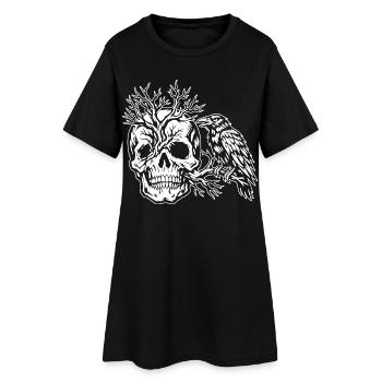Skull, Tree and Raven - Women’s T-Shirt Dress - black - Front