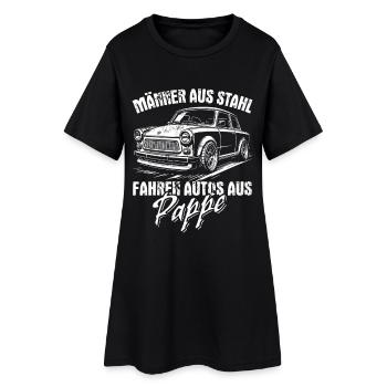 Trabi | Männer aus Stahl - Auto aus Pappe - Frauen T-Shirt-Kleid - Schwarz - Vorne
