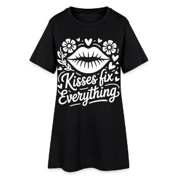 Küsse retten alles - Frauen T-Shirt-Kleid - Schwarz - Vorne