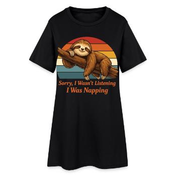 Lazy Sloth Shirt I Was Napping Funny - Frauen T-Shirt-Kleid - Schwarz - Vorne