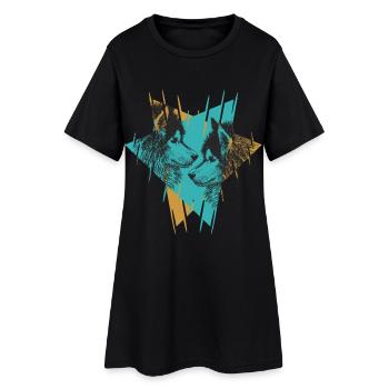 Geometric Twin Wolves Abstract Art - Women’s T-Shirt Dress - black - Front
