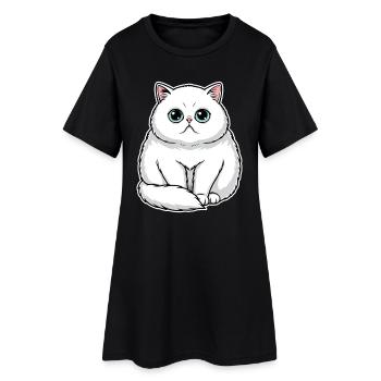 Chat Persan Blanc Yeux Émeraude Portrait Premium - Robe T-shirt Femme - noir - Devant