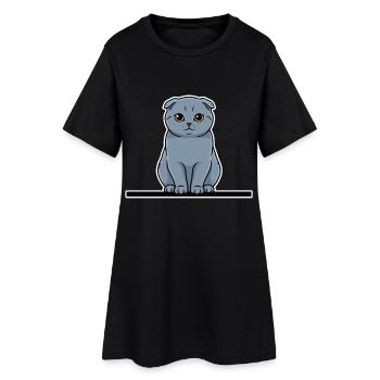 Chat Scottish Fold Gris Yeux Ambrés Portrait - Robe T-shirt Femme - noir - Devant