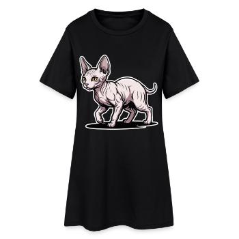 Chat Sphynx Sans Poil Marche Portrait Design - Robe T-shirt Femme - noir - Devant