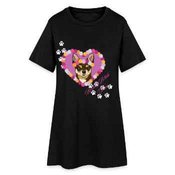 Ruhender Chihuahua mit dem Gesicht - Frauen T-Shirt-Kleid - Schwarz - Vorne