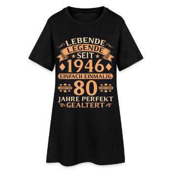 Jahrgang 1946 – 80 Jahre perfekt gealtert - Frauen T-Shirt-Kleid - Schwarz - Vorne
