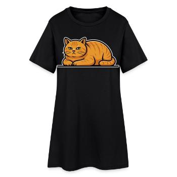 Vintage Red Cat Tabby Lying Quiet Portrait - Women’s T-Shirt Dress - black - Front