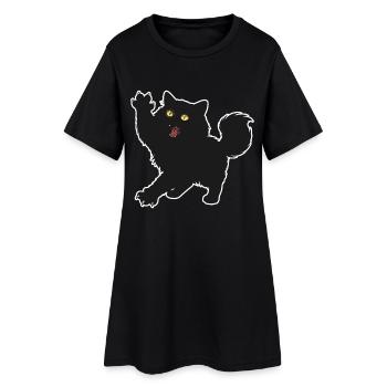 Chaton Noir Fluffy Poil Long Portrait Fun - Robe T-shirt Femme - noir - Devant