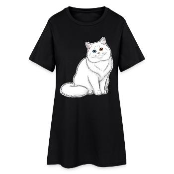 Chat Blanc Angora Yeux Vairons Portrait Élégant - Robe T-shirt Femme - noir - Devant