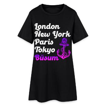 Büsumer LONDON NEW YORK PARIS TOKYO BÜSUM - Frauen T-Shirt-Kleid - Schwarz - Vorne
