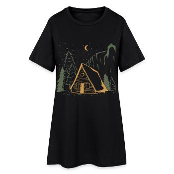 Moonlit Rustic Cabin Night - Women’s T-Shirt Dress - black - Front