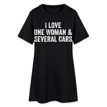 Une Femme et Plusieurs Voitures : Humour Auto - Robe T-shirt Femme - noir - Devant
