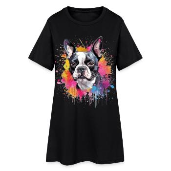 Bunte Splash Art Boston Terrier Hund - Frauen T-Shirt-Kleid - Schwarz - Vorne