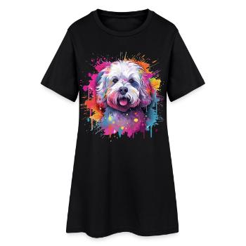 Chien coloré d’art éclaboussé Bichon Fris - Robe T-shirt Femme - noir - Devant