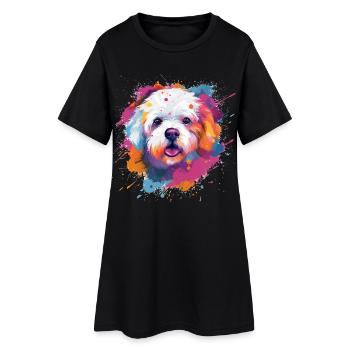 Art éclaboussuré coloré de chien en Bichon Fris - Robe T-shirt Femme - noir - Devant