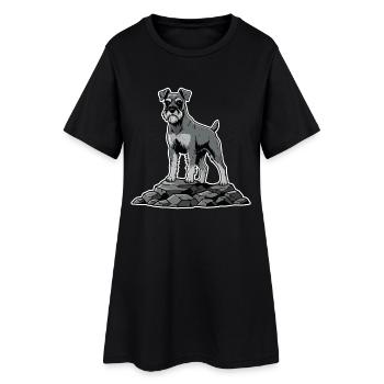 Schnauzerhund auf Felsen – stolzes Bartporträt - Frauen T-Shirt-Kleid - Schwarz - Vorne