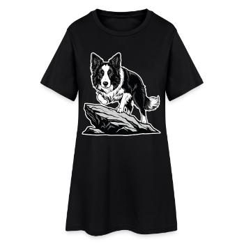 Chien Border Collie sur Rocher Portrait Agilité - Robe T-shirt Femme - noir - Devant
