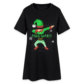 Awkward Elf Family Christmas Shirt - Women’s T-Shirt Dress - black - Front