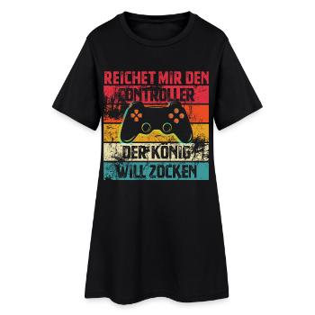 Reichet mir den Controller | Der König Will Zocken - Frauen T-Shirt-Kleid - Schwarz - Vorne