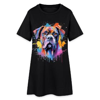 Chien boxer coloré à l’art éclaboussé - Robe T-shirt Femme - noir - Devant