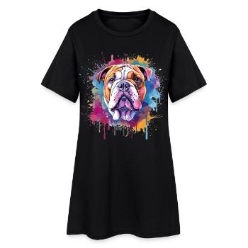 Bunte Bulldog-Hunde-Splash-Art - Frauen T-Shirt-Kleid - Schwarz - Vorne
