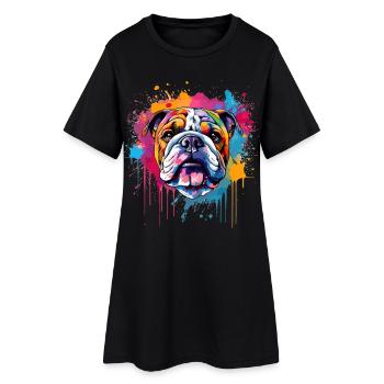 Bunte Hunde-Spritzkunst-Bulldogge - Frauen T-Shirt-Kleid - Schwarz - Vorne