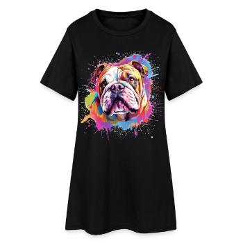 Bulldogge Farbenfrohes Splash Art Dog - Frauen T-Shirt-Kleid - Schwarz - Vorne