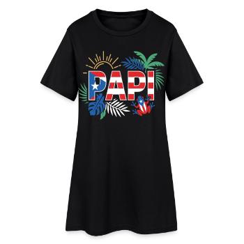 Papi Puerto Rico Flagge Urlaub Sommer - Frauen T-Shirt-Kleid - Schwarz - Vorne