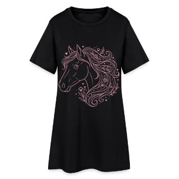 Horse floral boho horse girl pink - Women’s T-Shirt Dress - black - Front