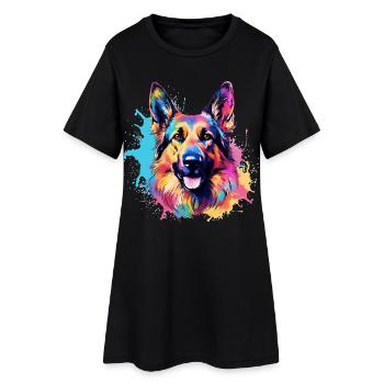 Colorful Dog Splash Art German Shepherd - Women’s T-Shirt Dress - black - Front