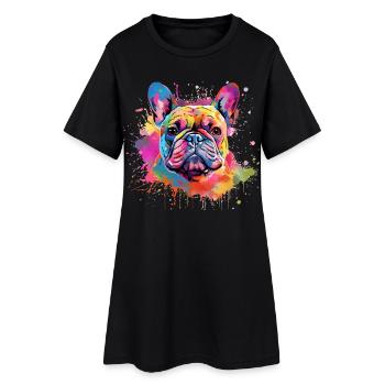 Farbenfrohe Hunde-Splash-Kunst Französischer Bulldogge - Frauen T-Shirt-Kleid - Schwarz - Vorne