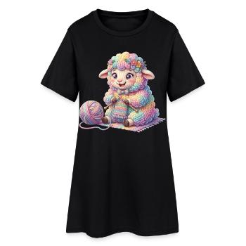 Schaf Wolle - Schaf strickt - Schaf stricken - Frauen T-Shirt-Kleid - Schwarz - Vorne
