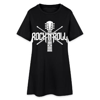 Logo Rock 'n' Roll avec guitare et baguettes de batterie - Robe T-shirt Femme - noir - Devant