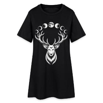 Hirsch Mondphasen Shirt Natur Mystik - Frauen T-Shirt-Kleid - Schwarz - Vorne