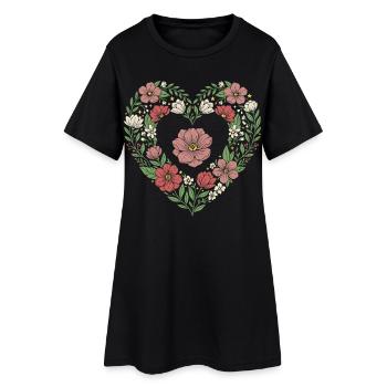 Motif de fleurs botaniques en forme de cœur floral - Robe T-shirt Femme - noir - Devant