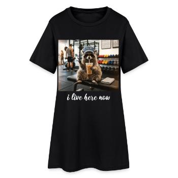 Ich wohne hier jetzt Waschbär-Gym-Workout - Frauen T-Shirt-Kleid - Schwarz - Vorne